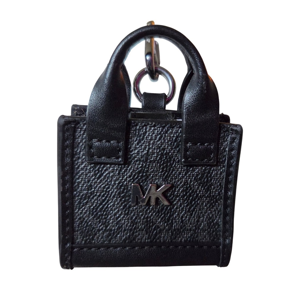 Michael Kors Airpods Pro Case OS Black New Signature Logo Mini Tote Charm